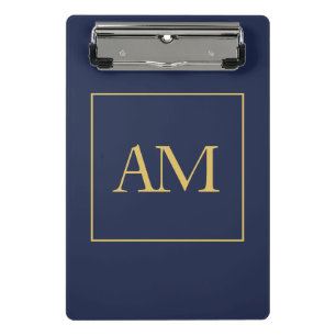 Blue Gold Colors Monogram Anfangsbuchstaben Mini Klemmbrett