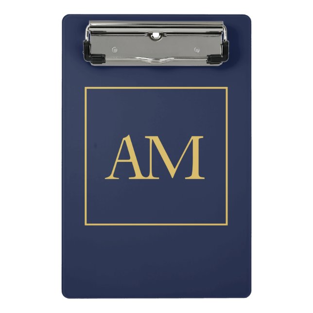 Blue Gold Colors Monogram Anfangsbuchstaben Mini Klemmbrett (Vorderseite)