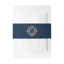 Blue Gold Compass Monogram Passport Einladungsbanderole