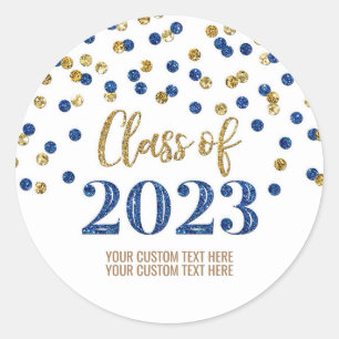Blue Gold Confetti Abschluss 2023 Runder Aufkleber