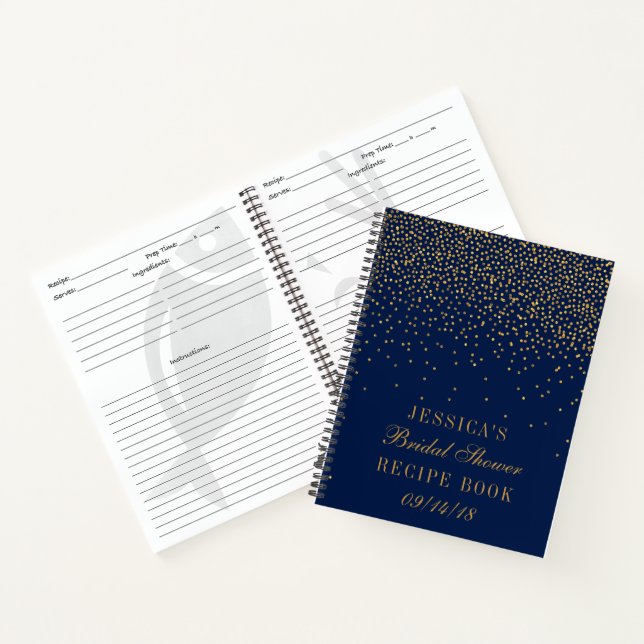 Blue & Gold Confetti Brautparty Rezept Notizbuch (Innenseite)