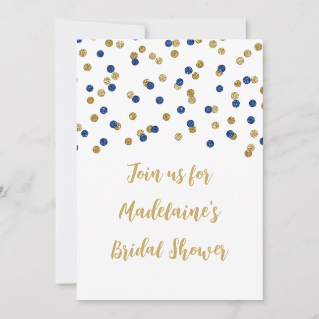 Blue Gold Confetti Bridal Dusche Einladung (Vorderseite)