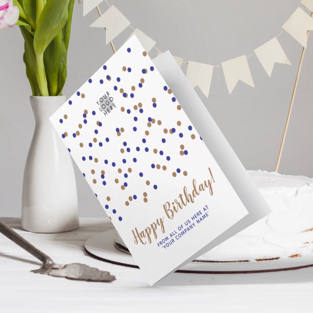 Blue Gold Confetti Custom Logo SVG Happy Birthday Karte (Von Creator hochgeladen)