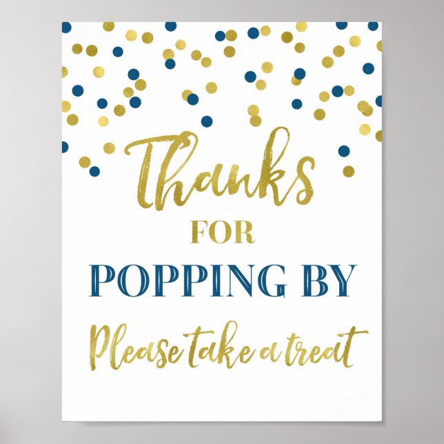 Blue Gold Confetti Danke für Popping By Sign Poster (Vorne)