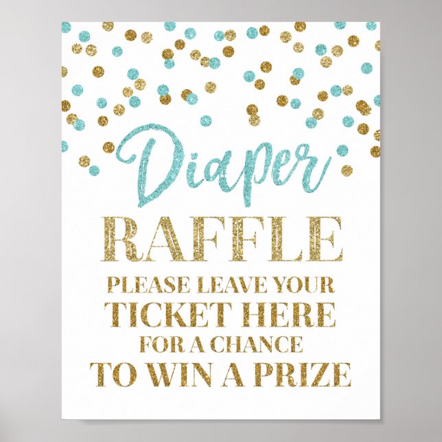 Blue Gold Confetti Diaper Raffle Baby Dusche Poster (Vorne)