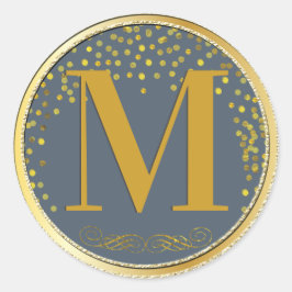Blue & Gold Confetti Moderne Hochzeit Runder Aufkleber