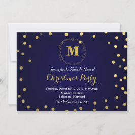 Blue Gold Confetti Monogramm Weihnachtsfest Party Einladung