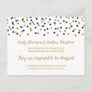 Blue Gold Confetti Verlobung Ankündigung