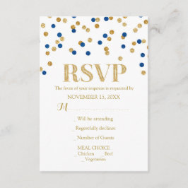 Blue Gold Confetti Wedding RSVP Cards