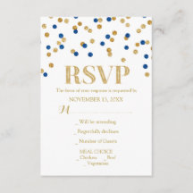 Blue Gold Confetti Wedding RSVP Cards