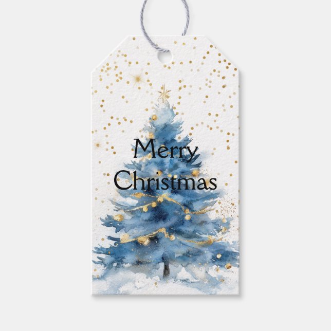 Blue Gold Confetti Weihnachtsbaum Geschenkanhänger (Vorderseite)
