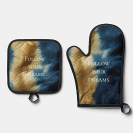 Blue Gold Cowhide Ofenhandschuh & Topflappen-Set