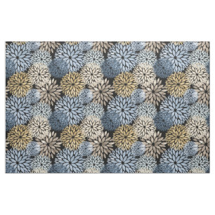 Blue Gold Cream Dahlia Blumenmuster Stoff