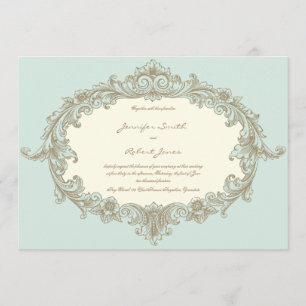 Blue Gold Cream Vintage Frame Faire-part de mariag