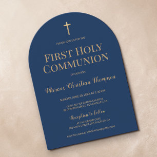 Blue Gold Cross Boy Der erste heilige Kommunion Ar Einladung