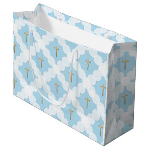 Blue Gold Cross Moderne Taufe Große Geschenktüte