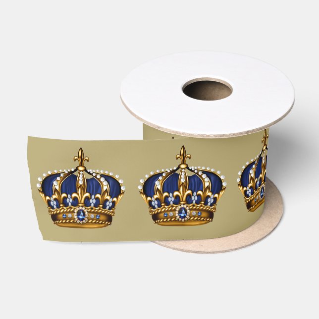 Blue Gold Crown Prince Baby Dusche Satinband (Spule)