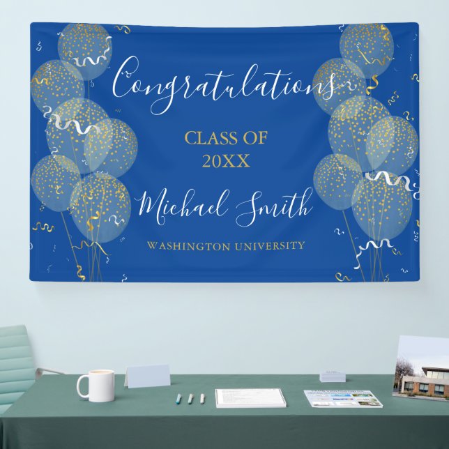 Blue & Gold Custom Party Personalisierter Abschlus Banner (Messe)