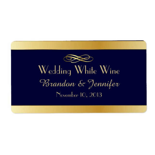 Blue & Gold Custom Wedding Mini Wine Labels (Vorne)