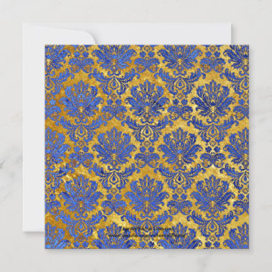 Blue Gold Damask Einladung zum Hochzeitsmonat