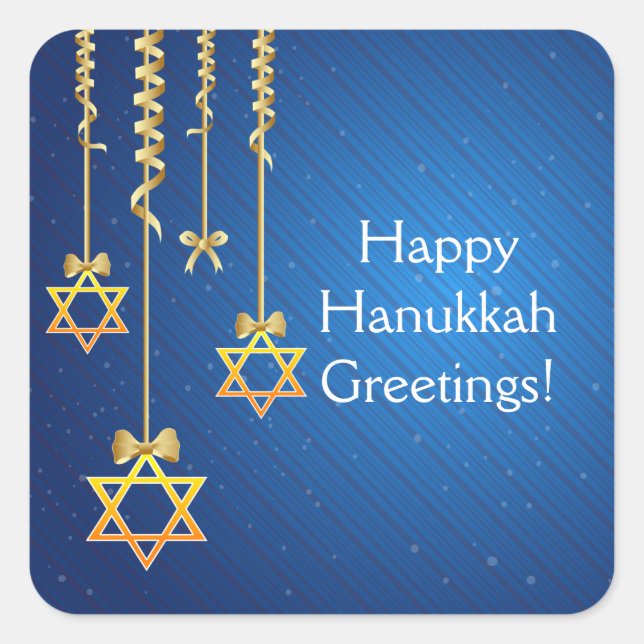 Blue/Gold Dangling Star von David Hanukkah Quadratischer Aufkleber (Vorderseite)