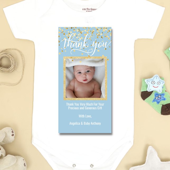 Blue Gold DANK YOU Baby Shower BOY | FOTO Dankeskarte (Von Creator hochgeladen)