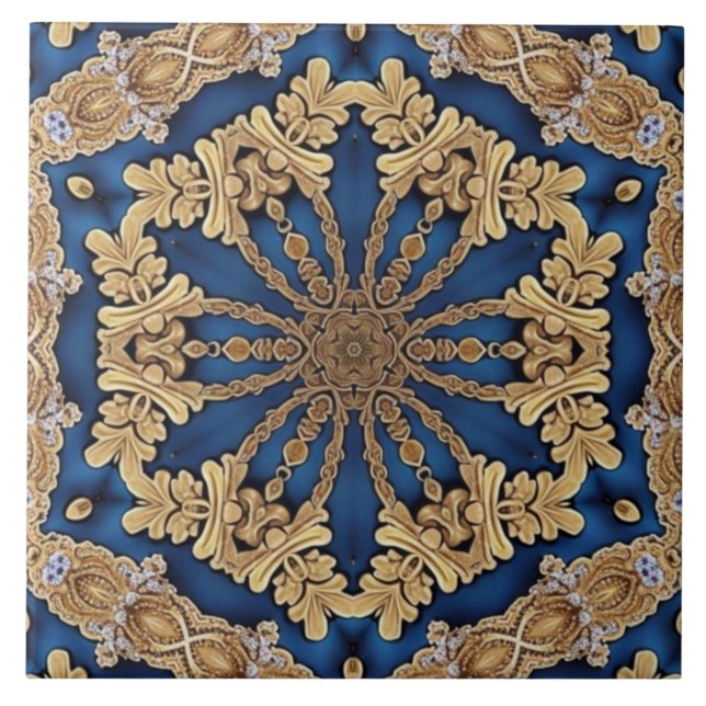 Blue Gold Decoration Keramik Tile Fliese (Vorderseite)