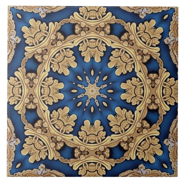 Blue Gold Decoration Keramik Tile Fliese (Vorderseite)