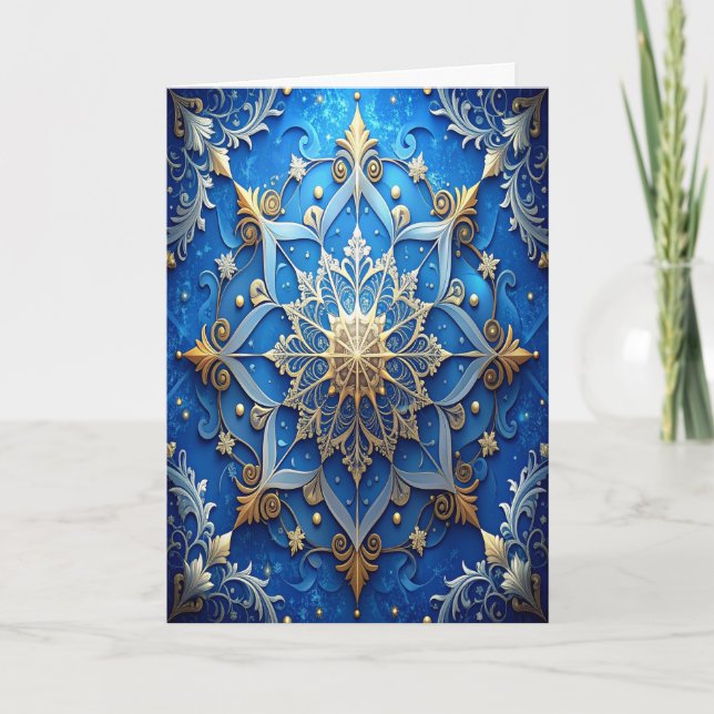 Blue Gold Decorative Holiday Card Karte (Vorderseite)