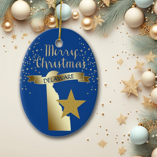 Blue Gold Delaware Star Keramik Ornament (Von Creator hochgeladen)