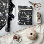 Blue Gold Denim Black Christmas Santa Pattern Geschenkpapier<br><div class="desc">Originelles Design von Liliumdes.</div>