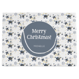 Blue Gold Denim Christmas Santa Personalisiert Große Geschenktüte