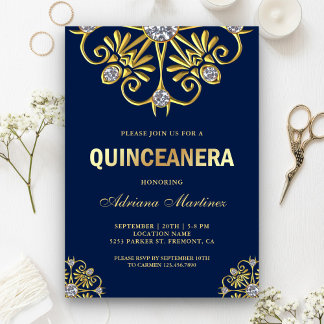 Blue Gold Diamond Mandala Quinceanera Einladung
