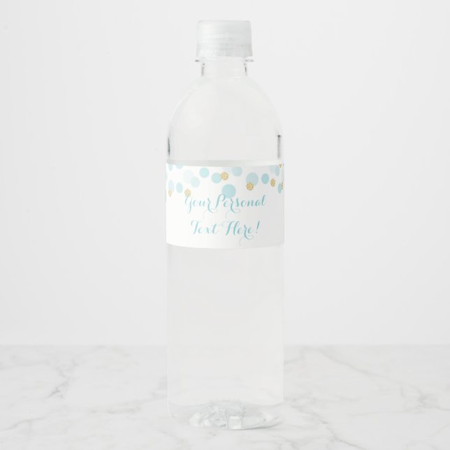 Blue Gold Dots Baby Dusche Wasser Flasche Etikett (Vorderseite)