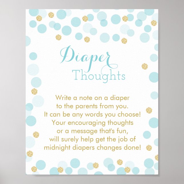 Blue Gold Dots Baby Dusche Windeln Gedanken signie Poster (Vorne)