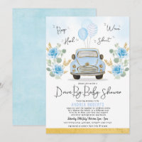 Blue Gold Drive by Baby Shower Green Retro Car