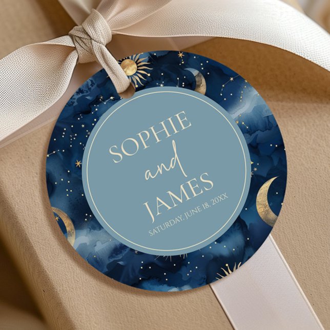 Blue Gold Elegant Celestial Starry Sky Wedding Geschenkanhänger (Von Creator hochgeladen)