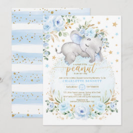 Blue Gold Elephant Floral Moon Stars Kinderdusche Einladung