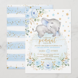 Blue Gold Elephant Moon Stars Boy Baby Dusche Einladung
