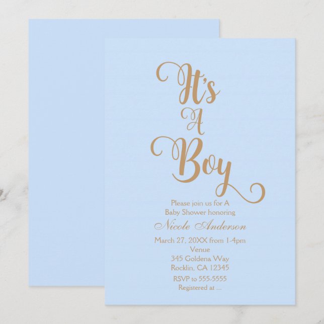 Blue & Gold Es ist ein Baby-Dusche Einladungen (Vorne/Hinten)