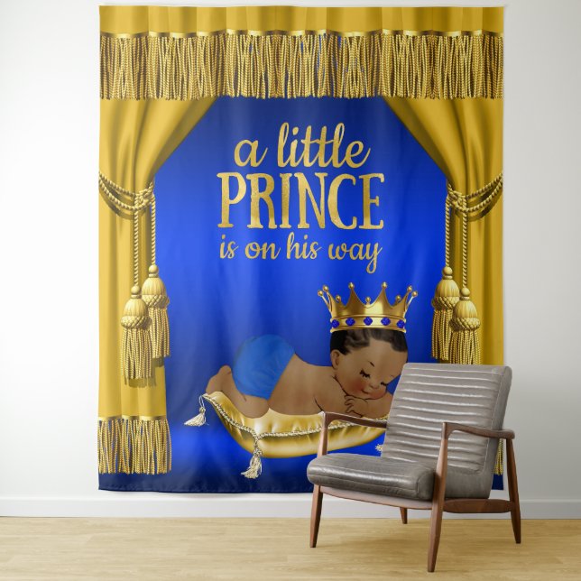 Blue Gold Ethnic Prince Baby Duschablagen Wandteppich (Beispiel)