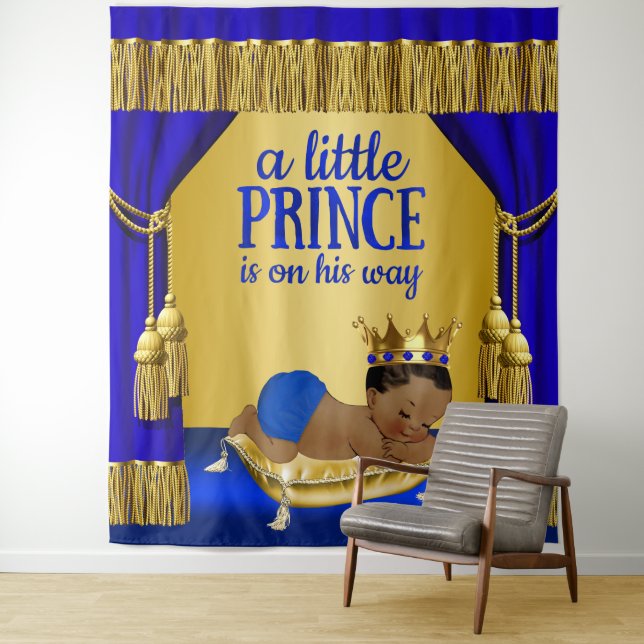Blue Gold Ethnic Prince Baby Dusche Hintergrund Wandteppich (Beispiel)