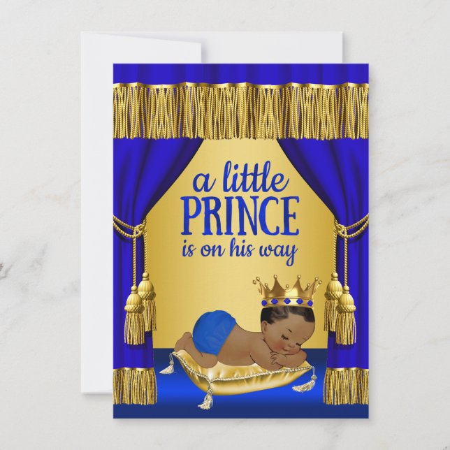 Blue Gold Ethnic Prince Baby Shower Einladungen (Vorderseite)