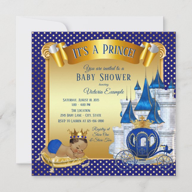 Blue Gold Ethnic Prince Baby Shower Invitations (Devant)