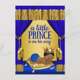 Blue Gold Ethnic Prince Baby Shower Invitations
