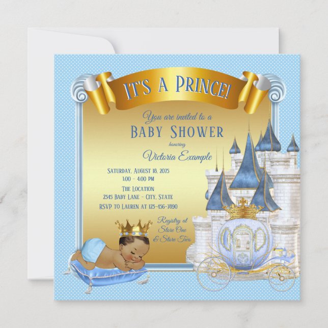 Blue Gold Ethnic Prince Baby Shower Invitations (Devant)