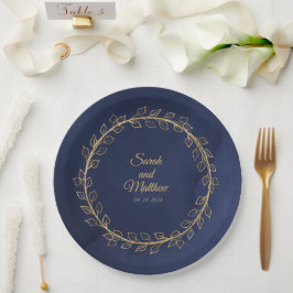 Blue & Gold Eucalyptus Wreath Wedding Dinner Pappteller