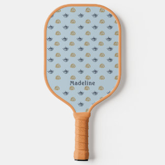 Blue Gold Evil Eye Muster Monogram Vorname Pickleball Schläger