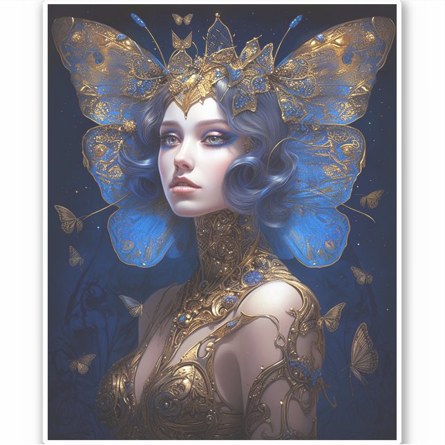Blue Gold Fairy Fantasy Art Aufkleber (Vorderseite)