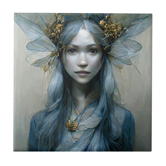Blue Gold Fairy Fantasy Keramik Fliesen (Vorderseite)